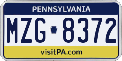 PA license plate MZG8372