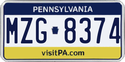 PA license plate MZG8374