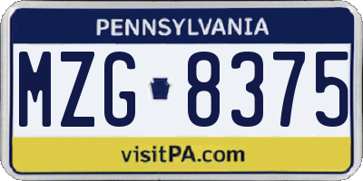 PA license plate MZG8375