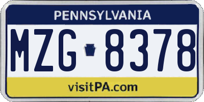 PA license plate MZG8378