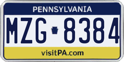 PA license plate MZG8384