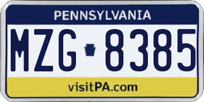 PA license plate MZG8385