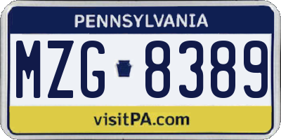 PA license plate MZG8389