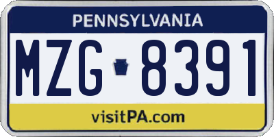 PA license plate MZG8391