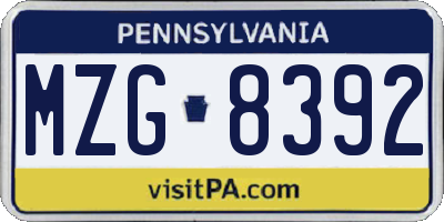 PA license plate MZG8392