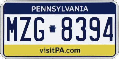 PA license plate MZG8394