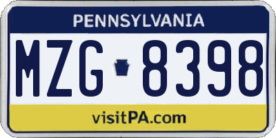 PA license plate MZG8398