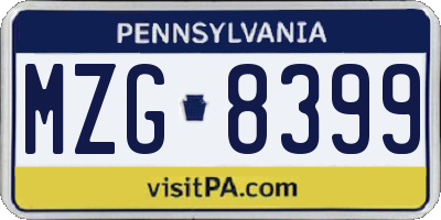 PA license plate MZG8399