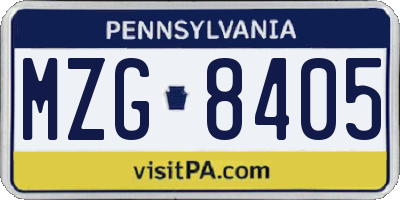 PA license plate MZG8405