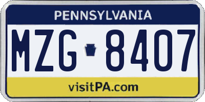 PA license plate MZG8407