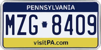 PA license plate MZG8409