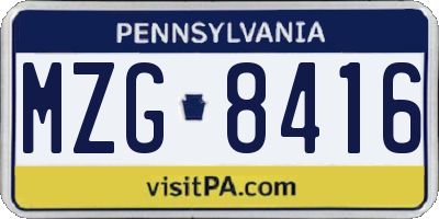 PA license plate MZG8416