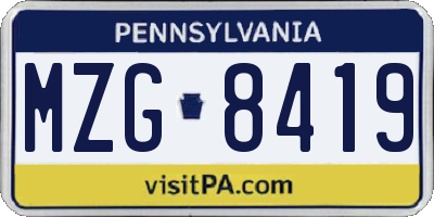 PA license plate MZG8419