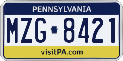 PA license plate MZG8421