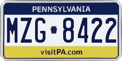 PA license plate MZG8422