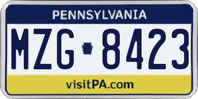PA license plate MZG8423