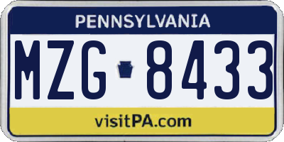 PA license plate MZG8433