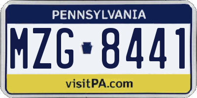 PA license plate MZG8441