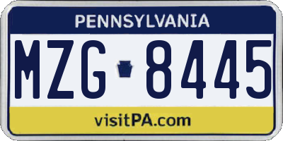 PA license plate MZG8445
