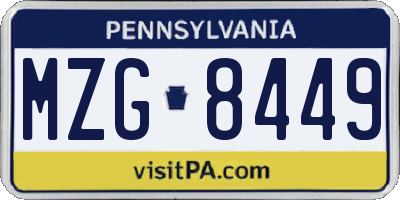PA license plate MZG8449
