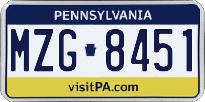 PA license plate MZG8451