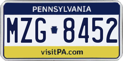 PA license plate MZG8452