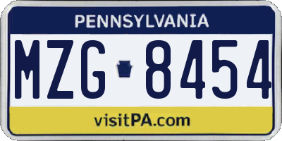 PA license plate MZG8454