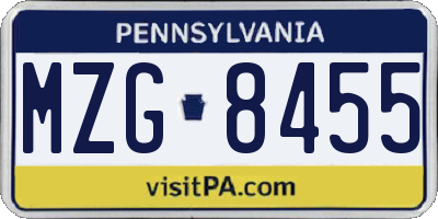 PA license plate MZG8455
