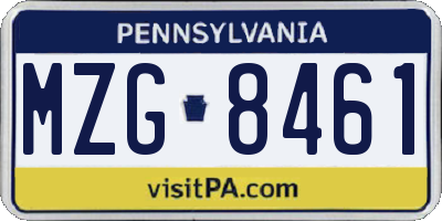 PA license plate MZG8461