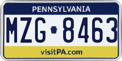 PA license plate MZG8463