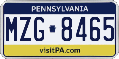 PA license plate MZG8465