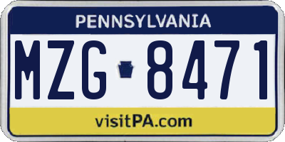 PA license plate MZG8471