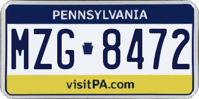 PA license plate MZG8472