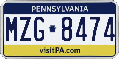 PA license plate MZG8474
