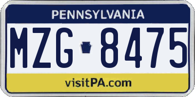 PA license plate MZG8475