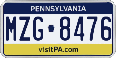PA license plate MZG8476