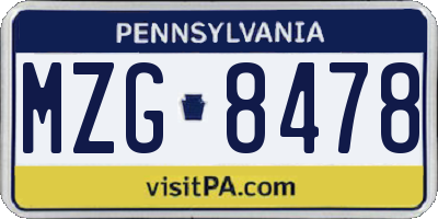 PA license plate MZG8478