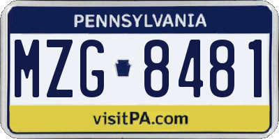 PA license plate MZG8481