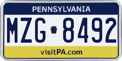 PA license plate MZG8492