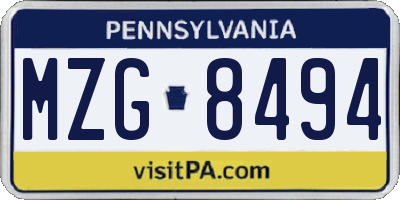 PA license plate MZG8494