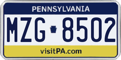 PA license plate MZG8502