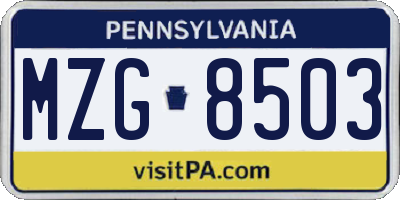 PA license plate MZG8503