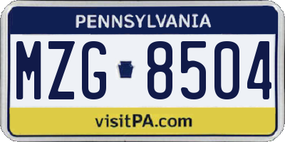 PA license plate MZG8504