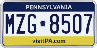 PA license plate MZG8507