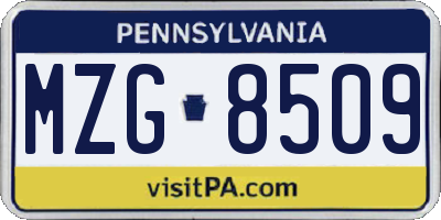 PA license plate MZG8509