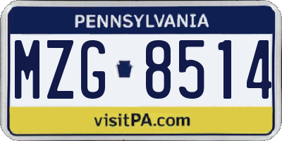 PA license plate MZG8514