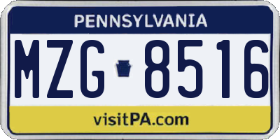 PA license plate MZG8516