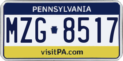 PA license plate MZG8517