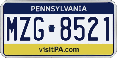 PA license plate MZG8521