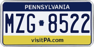 PA license plate MZG8522